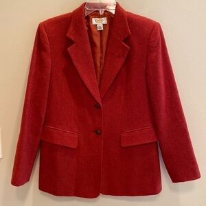 Talbots Vtg Wool Cashmere Angora Red Orange 2 Button Blazer Japanese 8P FLAW